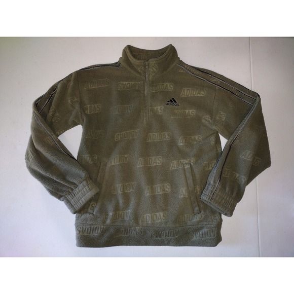 adidas Other - Adidas Kids Olive Green Fleece Pullover Sweatshirt All Over Logo